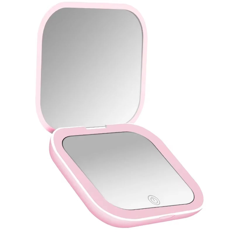 Compact Small Mini Gift Vanity Table Folding Led Lights Portable Hand Held Pocket Makeup Mirror 2X Magnifying